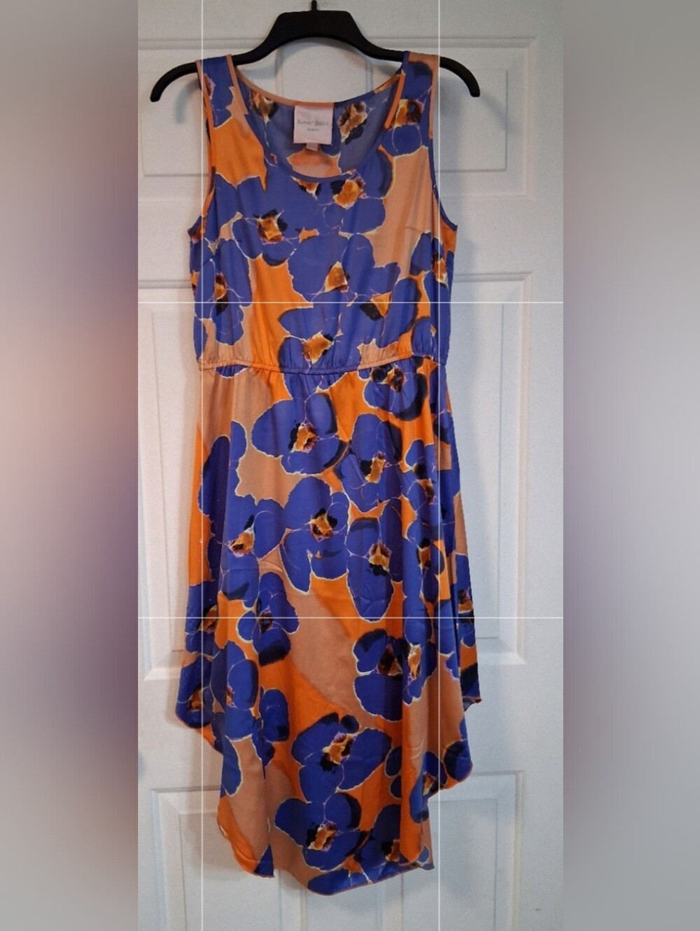 Romeo & Juliet Couture Orange Blue Floral High-Low Sleeveless Flowy Dress M